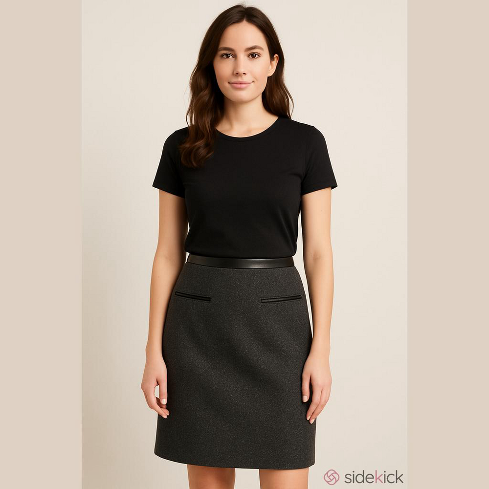 Rebecca Taylor Wool Silk Blend Pencil Skirt Black Lamb Leather Trim Size 6